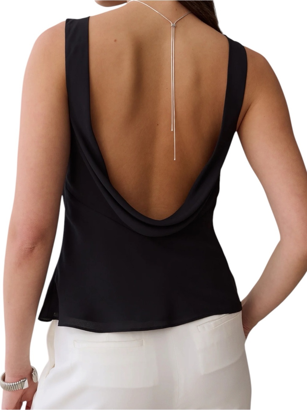 Kourt Few Moda Black Shannon Top Draped Open Back NWT